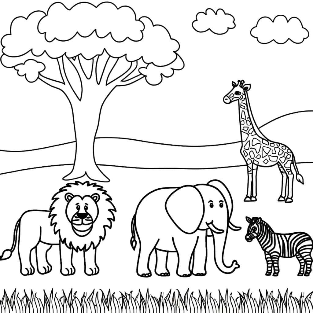 Coloriage Animaux de la savane à imprimer et colorier