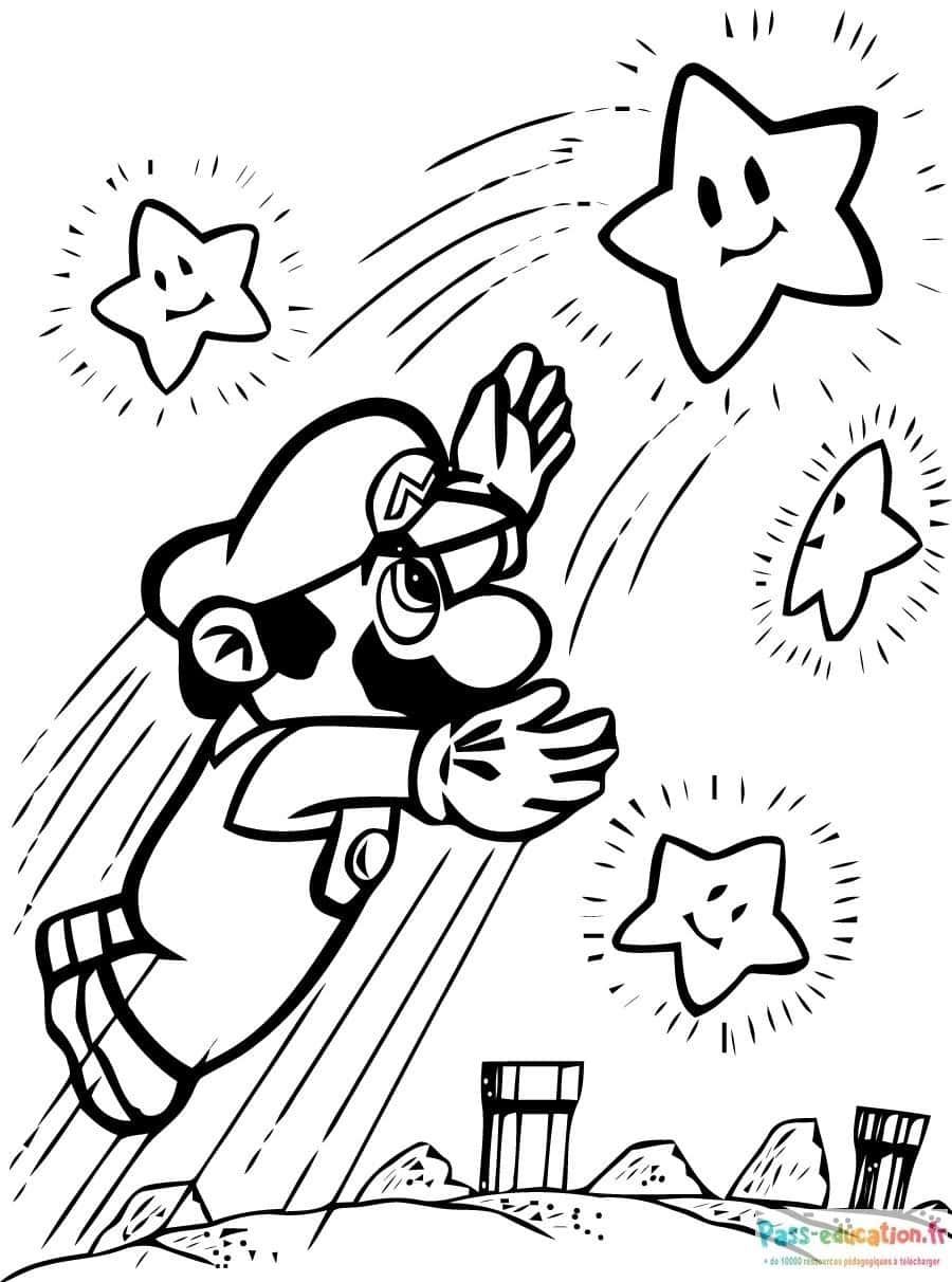 Coloriage Mario parmi les étoiles à imprimer et colorier