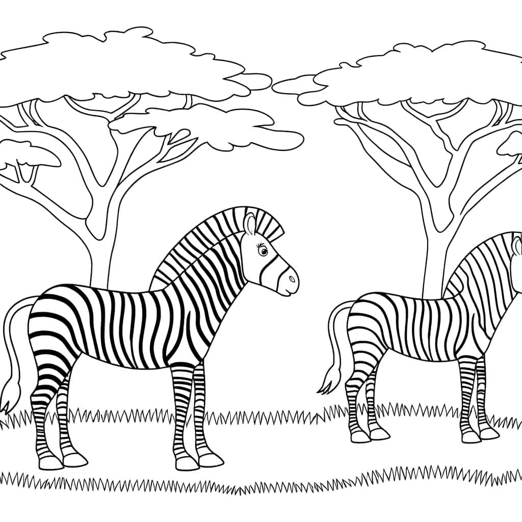 Coloriage Zèbres dans la savane à imprimer et colorier