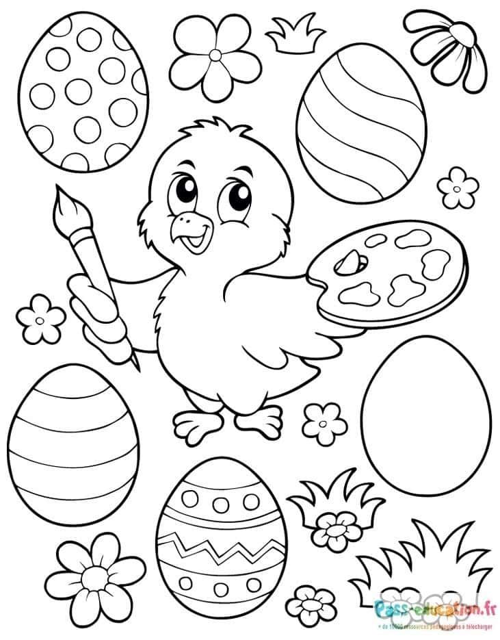 Coloriage Poussin Pâques à imprimer et colorier