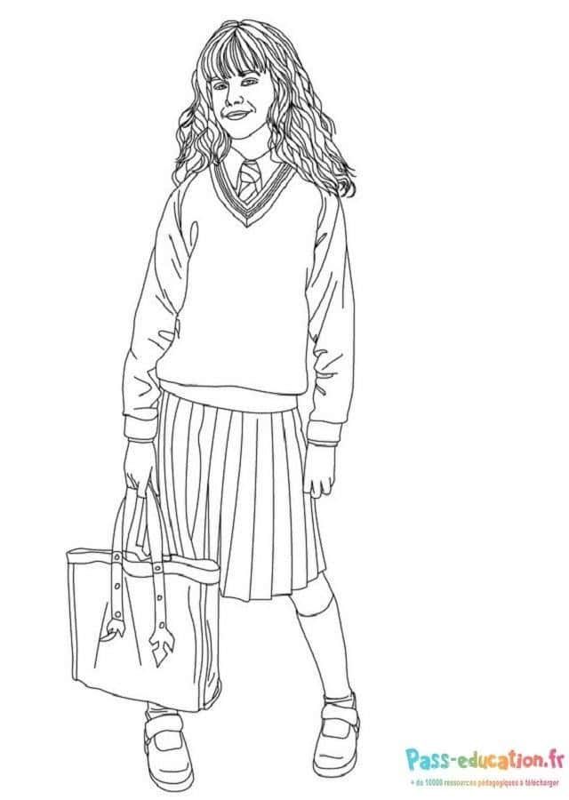 Coloriage Écolière avec sac à imprimer et colorier