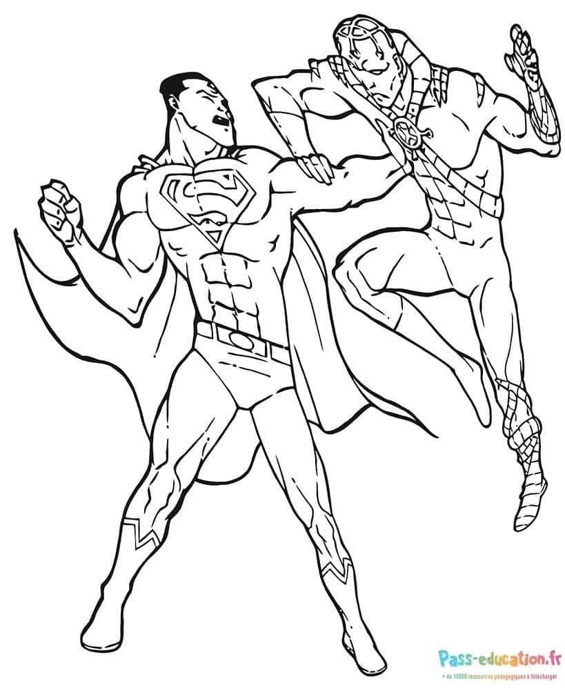 Coloriage Super-héros en duel à imprimer et colorier