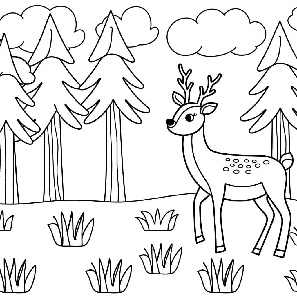 Coloriage Cerf dans la forêt à imprimer et colorier
