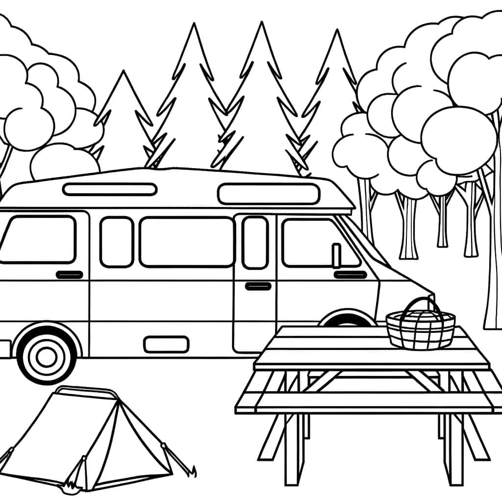 Coloriage Camping en forêt à imprimer et colorier