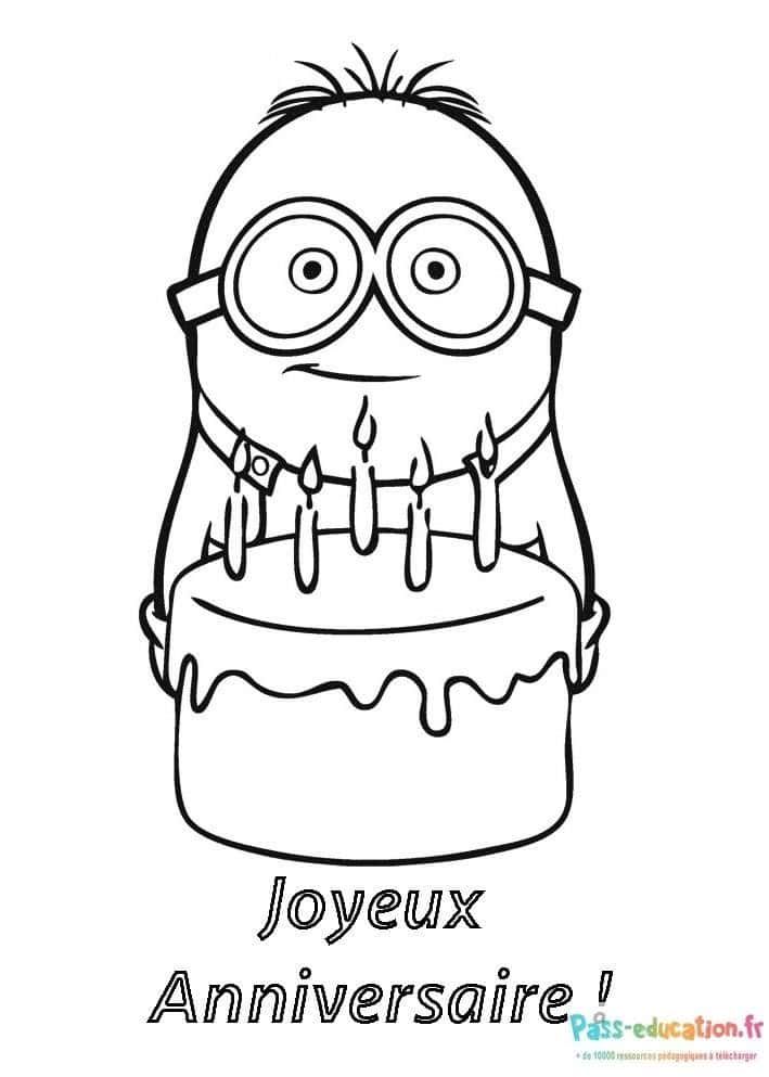 Coloriage Anniversaire Minion à imprimer et colorier
