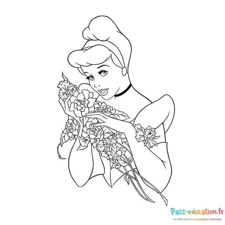 Coloriage Cendrillon et fleurs à imprimer et colorier