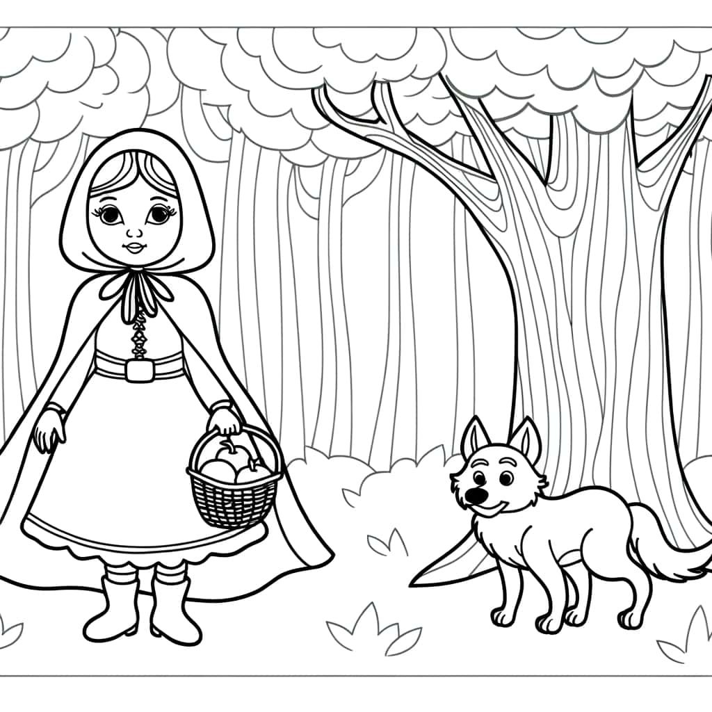 Coloriage Chaperon Rouge et loup à imprimer et colorier