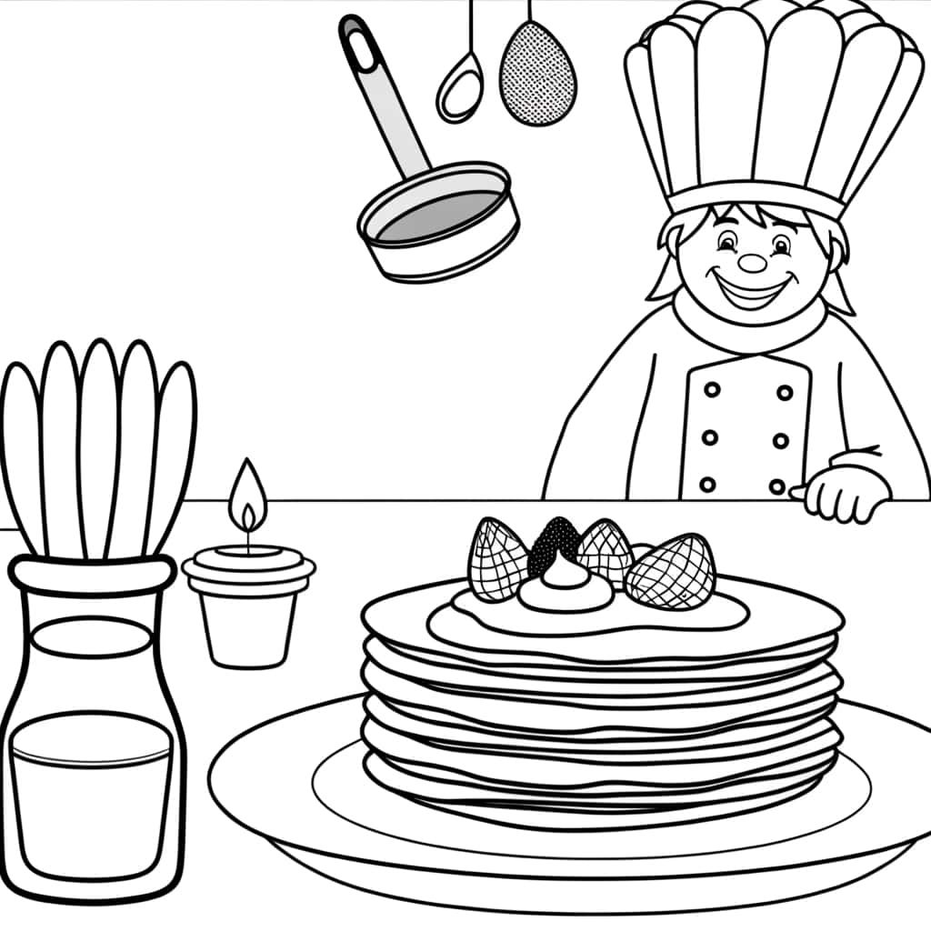 Coloriage Cuisinier avec crêpes à imprimer et colorier