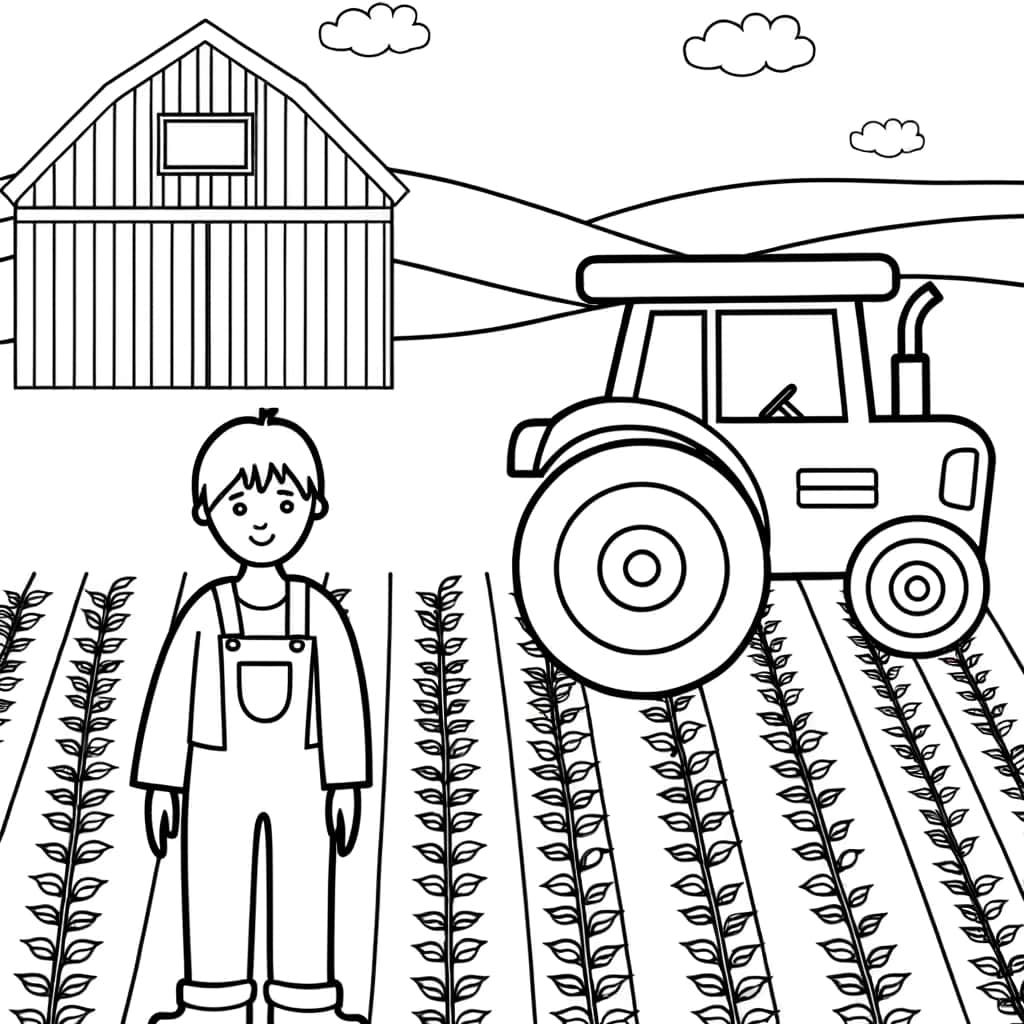 Coloriage Ferme et tracteur à imprimer et colorier