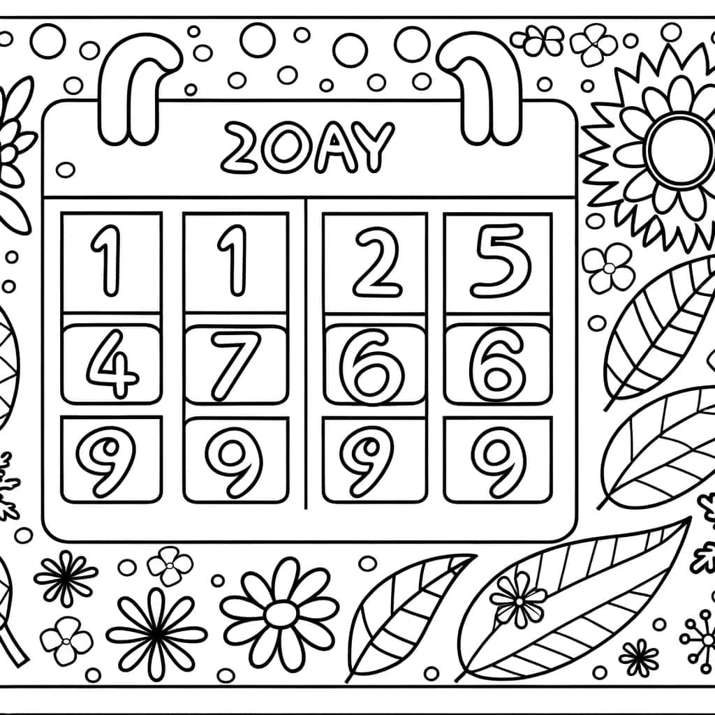 Coloriage Calendrier numérique à imprimer et colorier