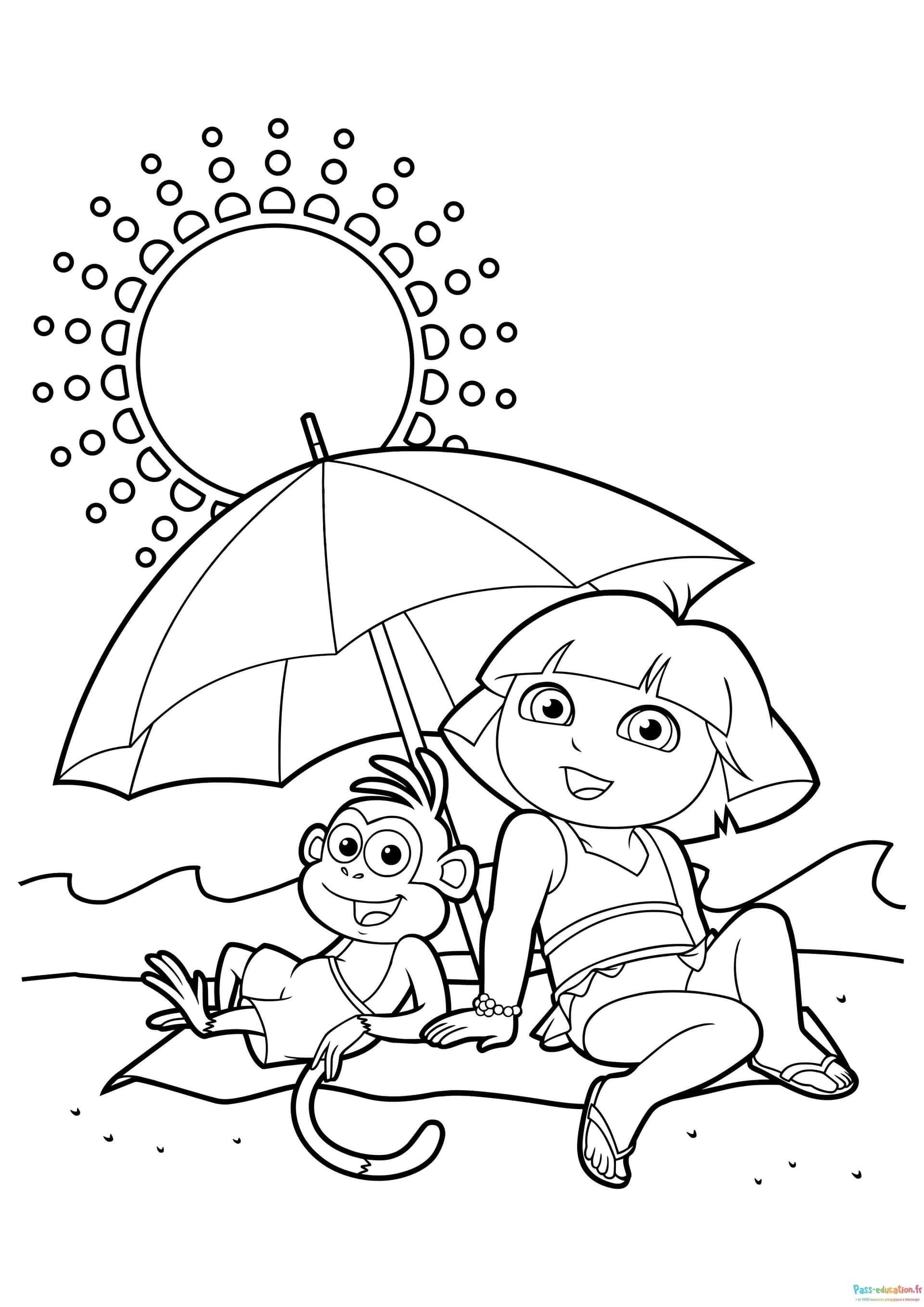 Coloriage Dora et Babouche plage à imprimer et colorier
