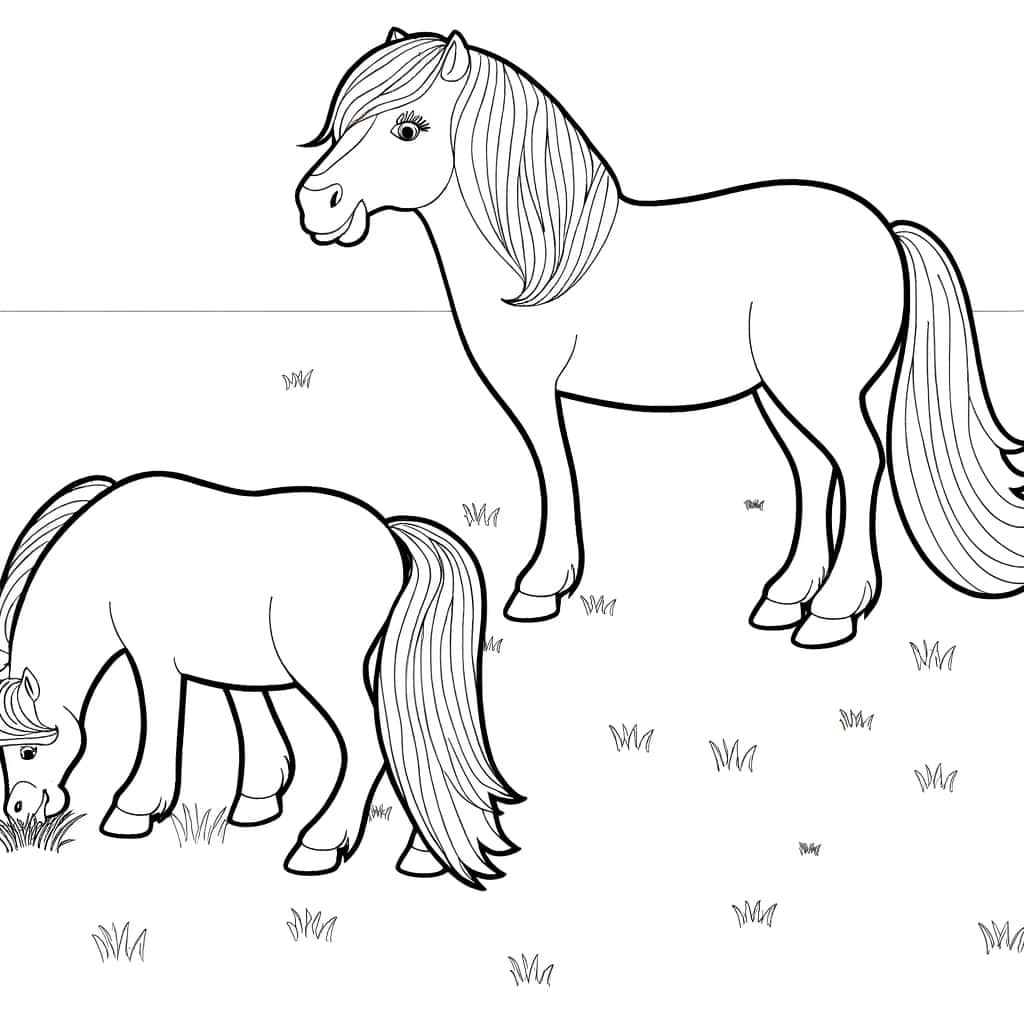 Coloriage Chevaux dans pré à imprimer et colorier