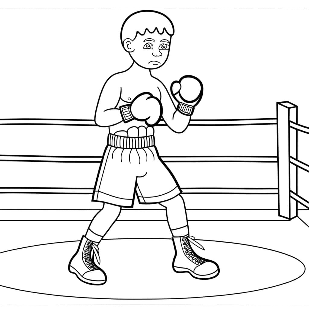 Coloriage Boxeur prêt à combattre à imprimer et colorier