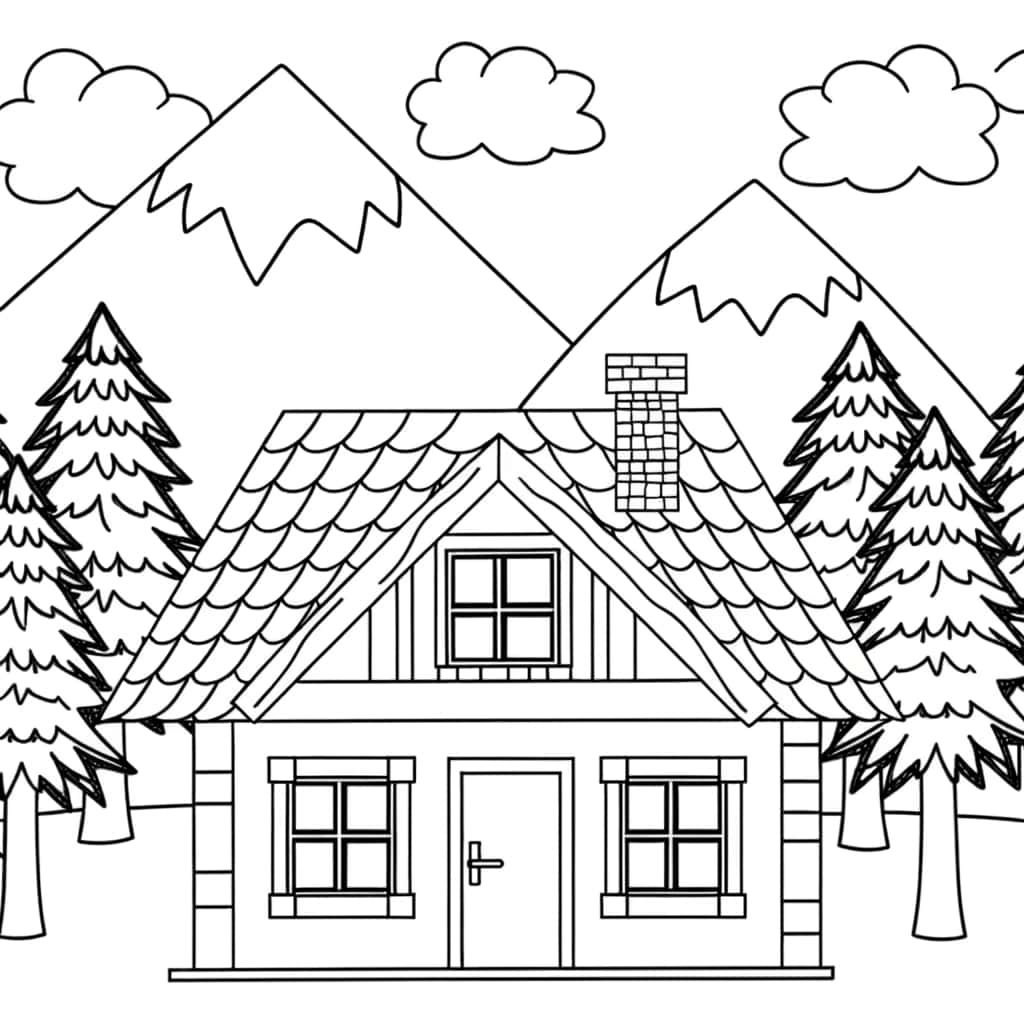 Coloriage Chalet montagne à imprimer et colorier