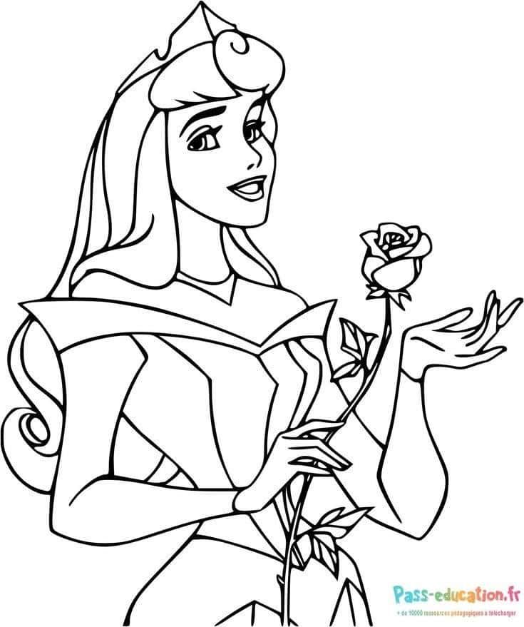 Coloriage Princesse avec rose à imprimer et colorier
