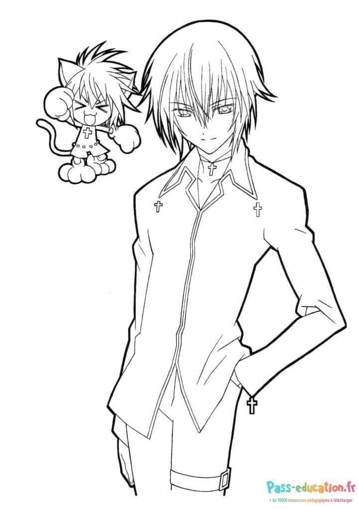 Coloriage Personnage manga et chat à imprimer et colorier