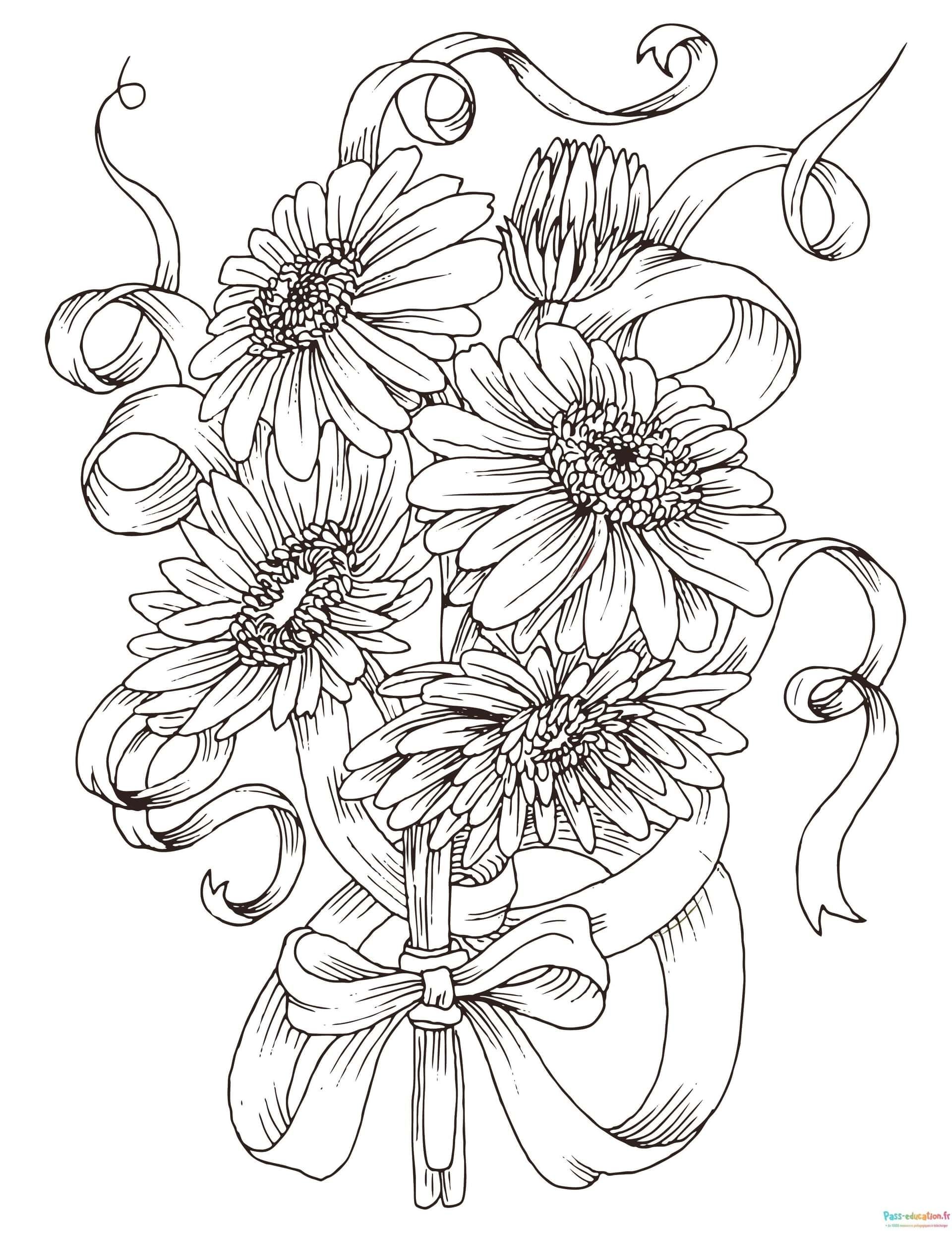 Coloriage Bouquet avec ruban à imprimer et colorier