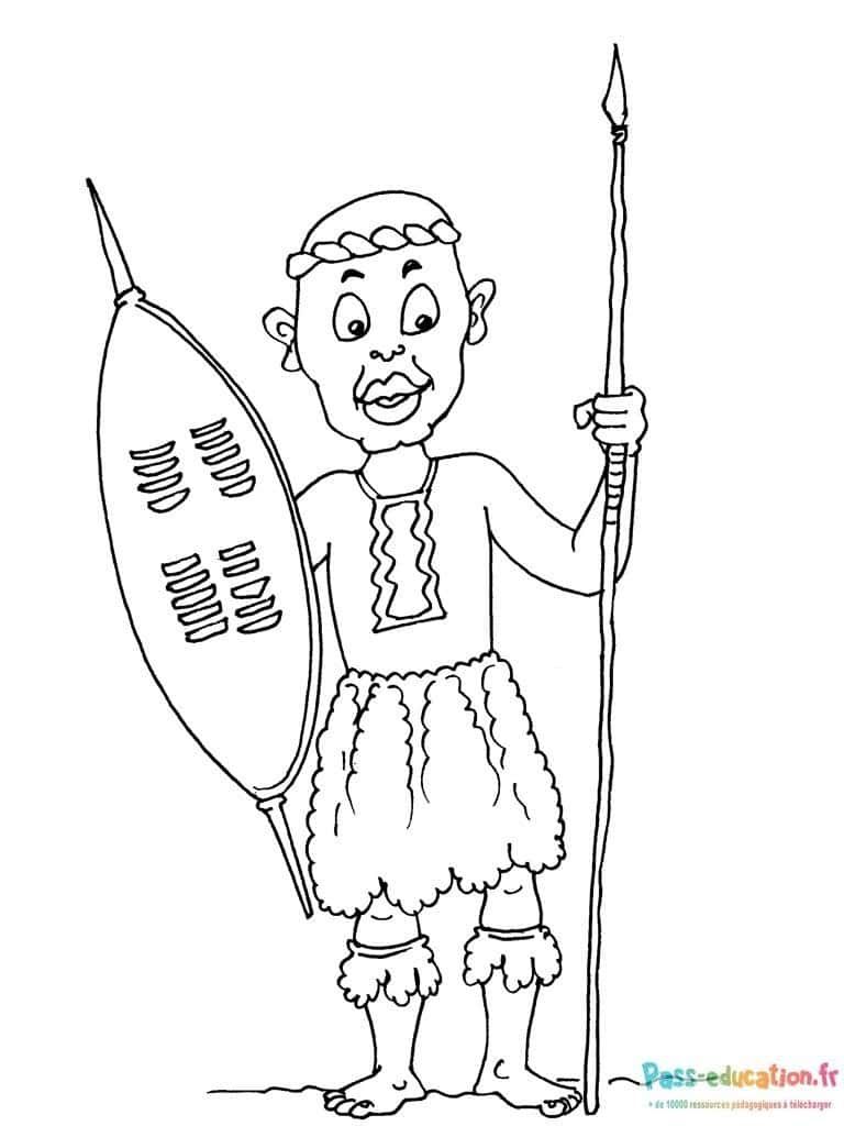 Coloriage Guerrier africain à imprimer et colorier