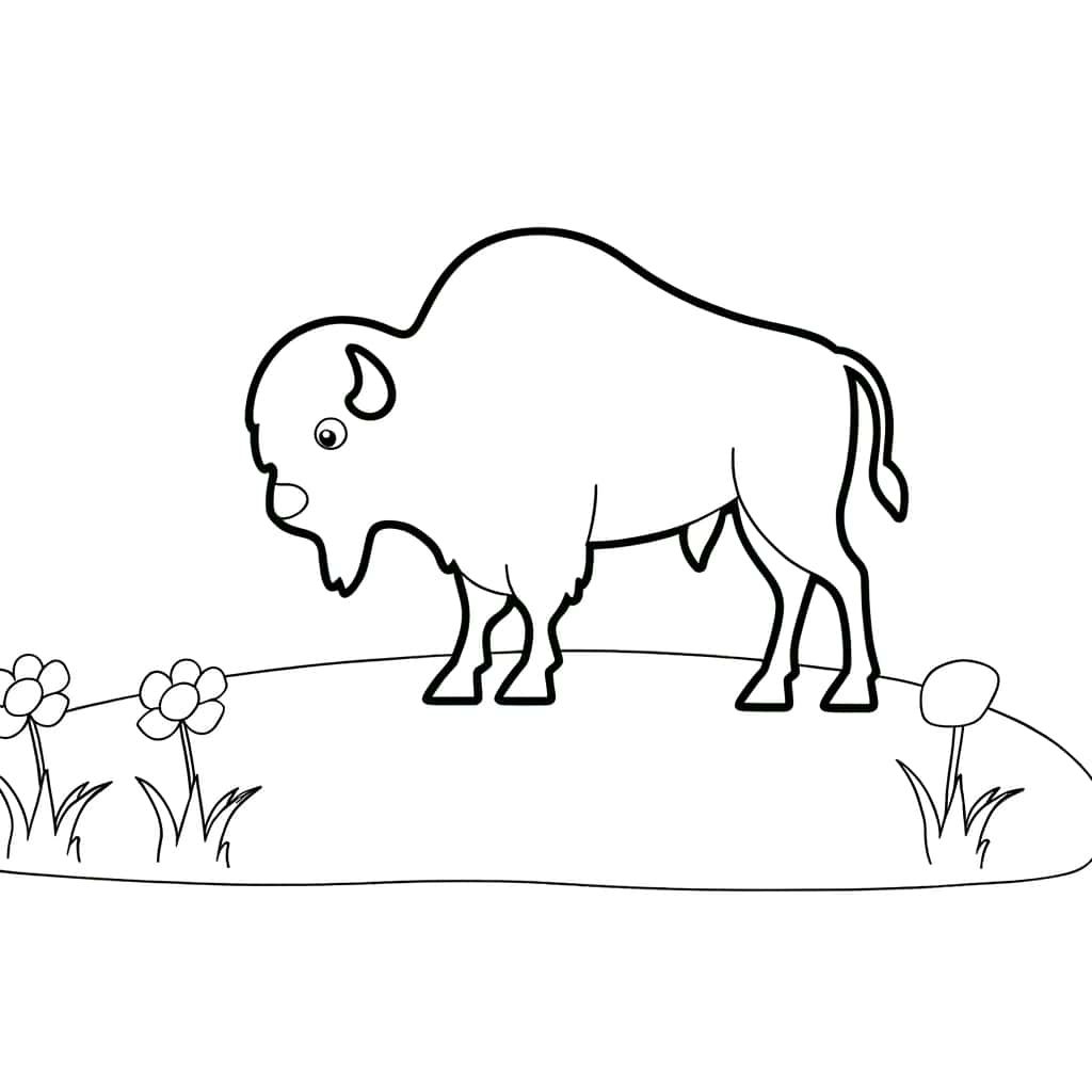 Coloriage Bison dans la prairie à imprimer et colorier