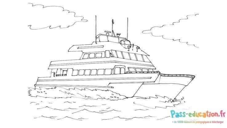 Coloriage Yacht en mer à imprimer et colorier