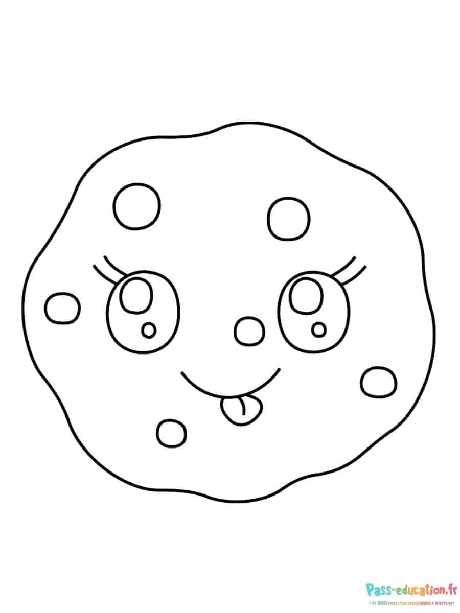 Coloriage Visage Kawai heureux à imprimer et colorier