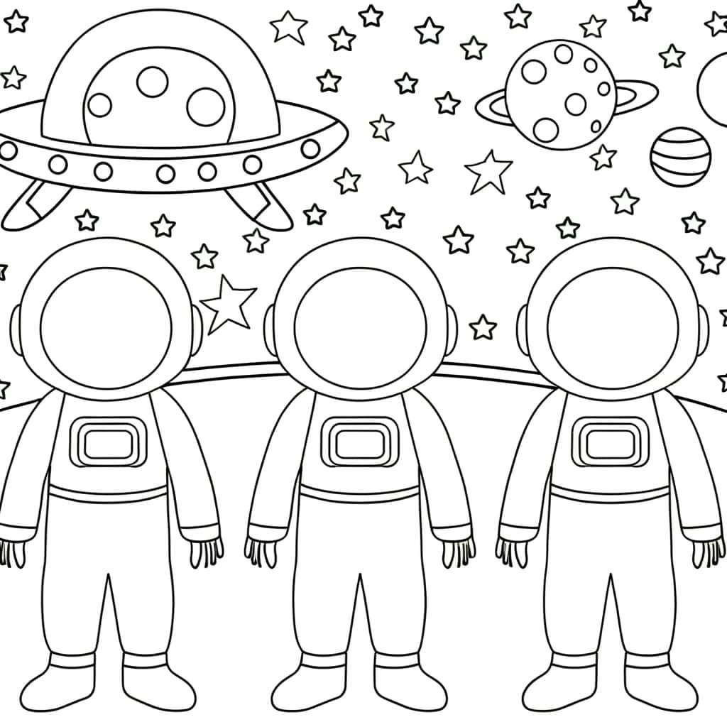 Coloriage Astronautes et espace à imprimer et colorier