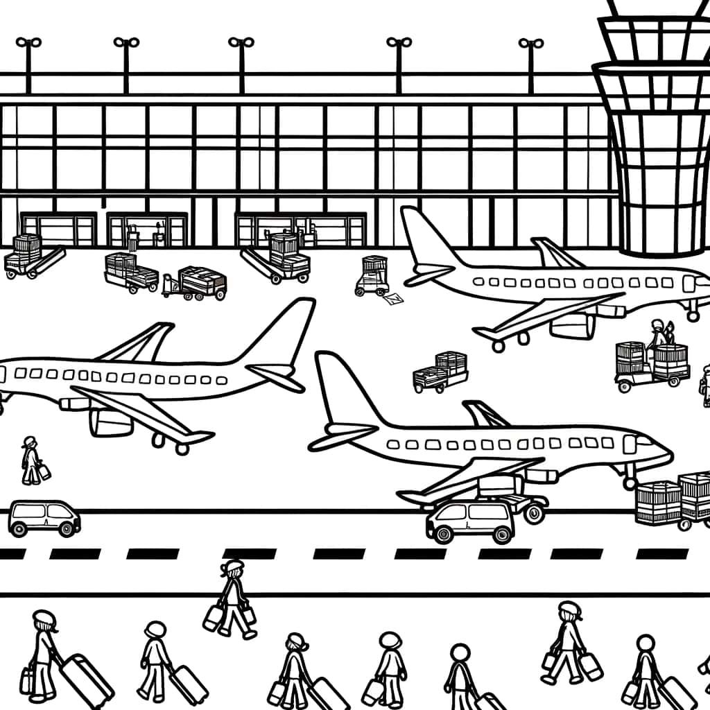 Coloriage Aéroport animé à imprimer et colorier
