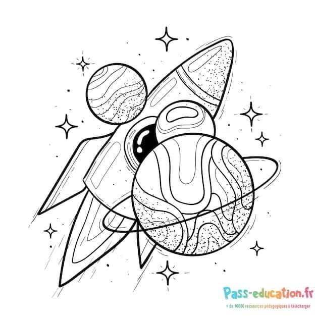 Coloriage Fusée dans l'espace à imprimer et colorier