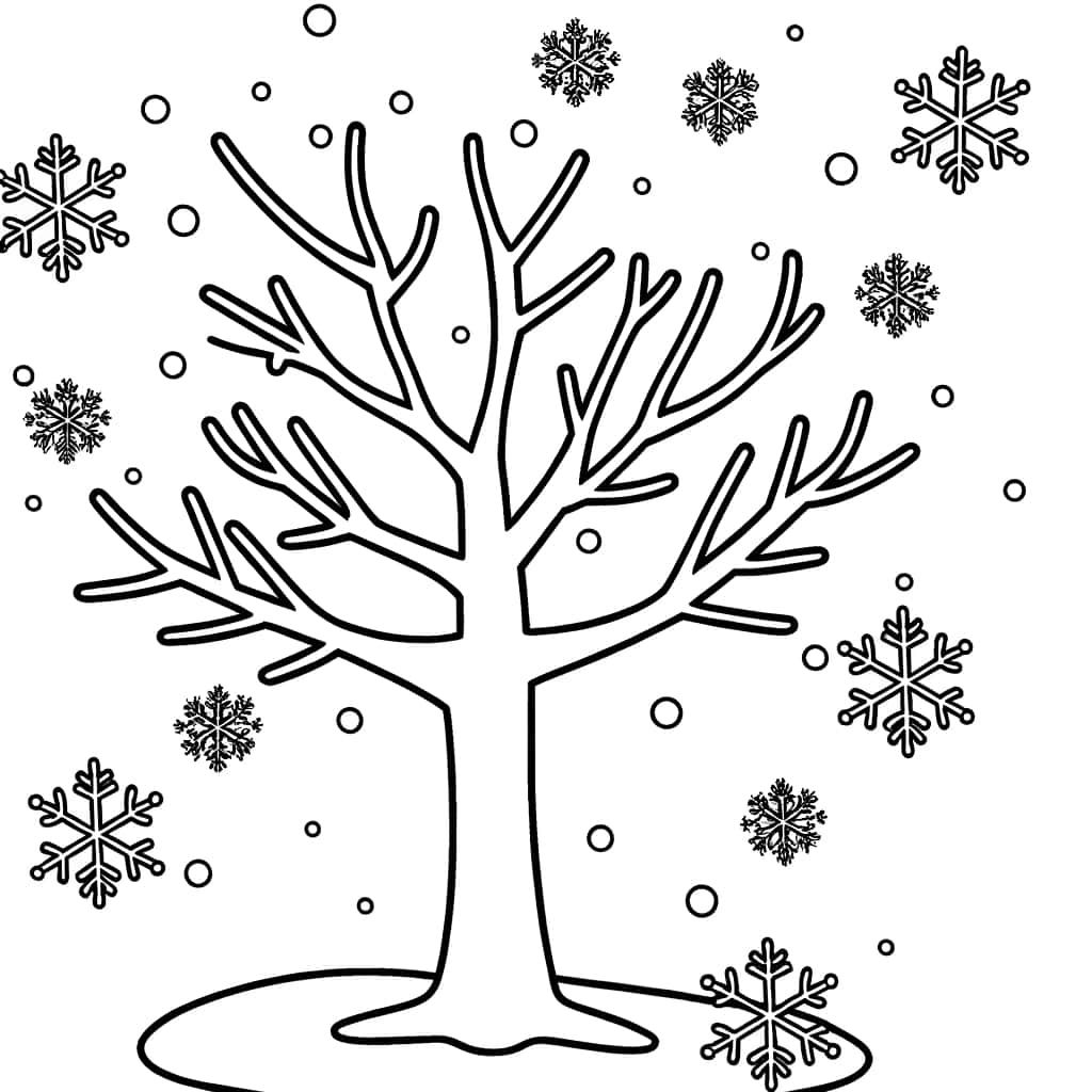 Coloriage Arbre Hiver à imprimer et colorier