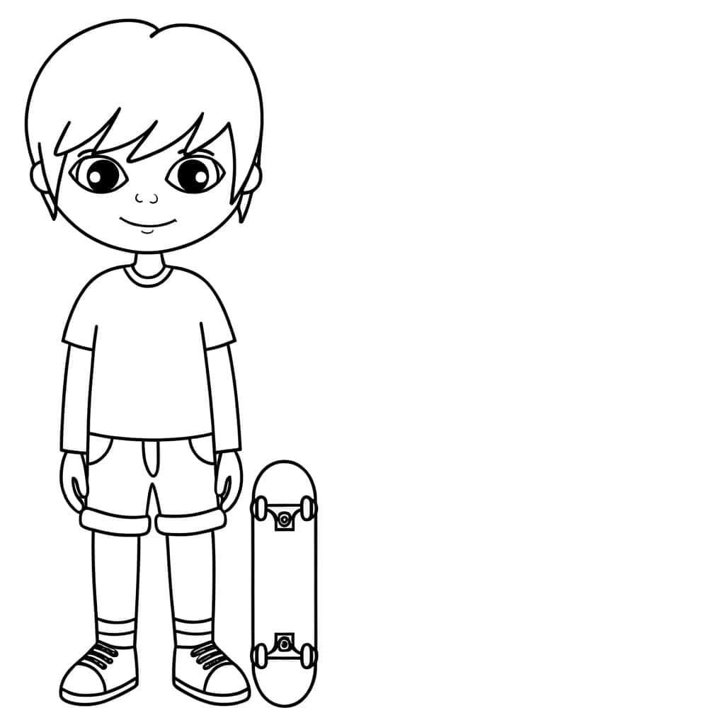 Coloriage Garçon avec skateboard à imprimer et colorier