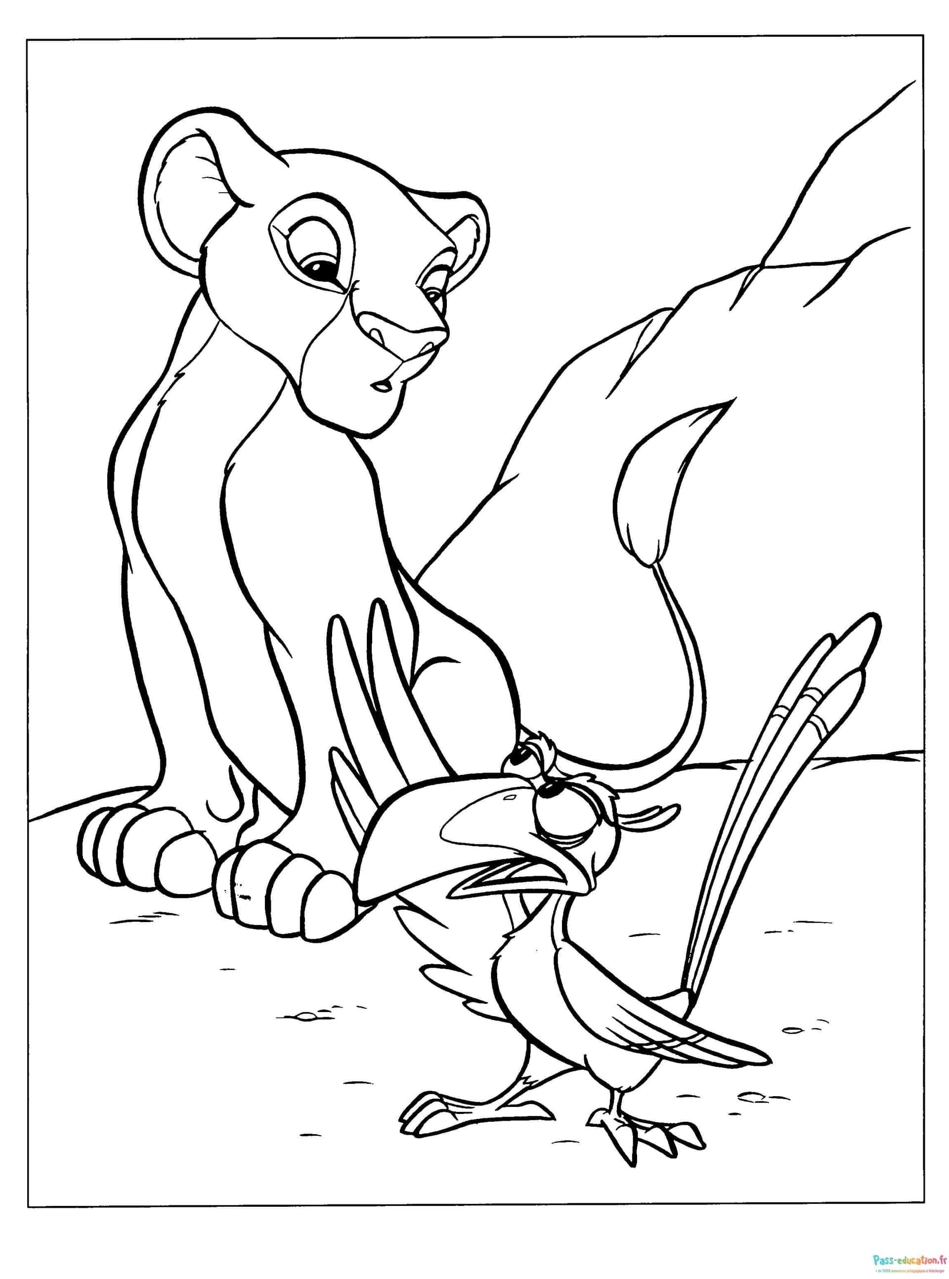 Coloriage Lion et oiseau à imprimer et colorier