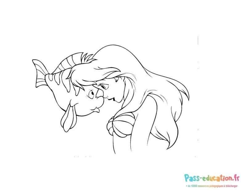 Coloriage Ariel et Flounder à imprimer et colorier