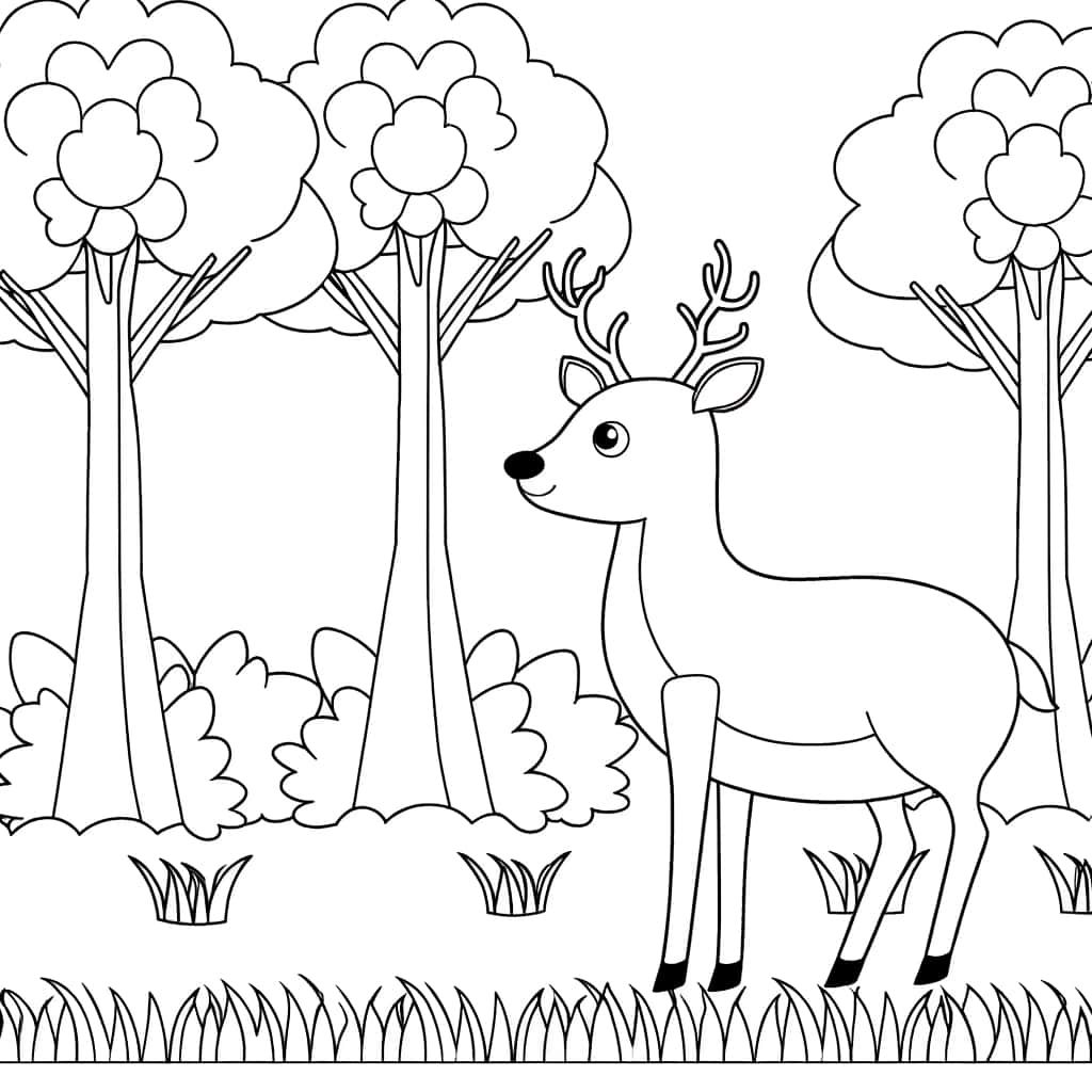 Coloriage Cerf en forêt à imprimer et colorier