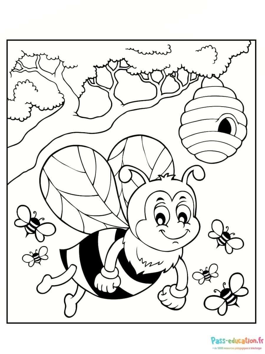 Coloriage Abeille souriante à imprimer et colorier