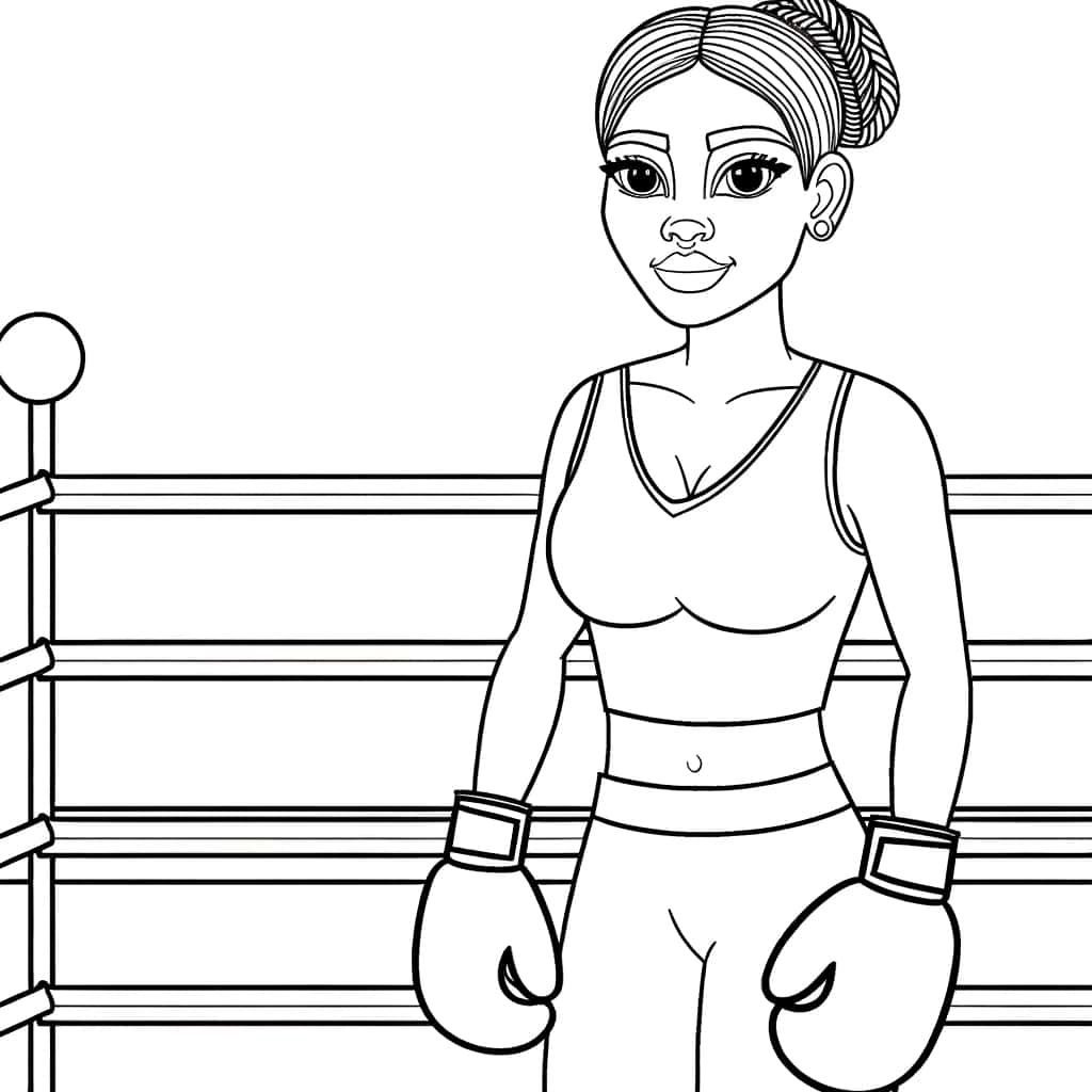 Coloriage Boxeuse en action à imprimer et colorier