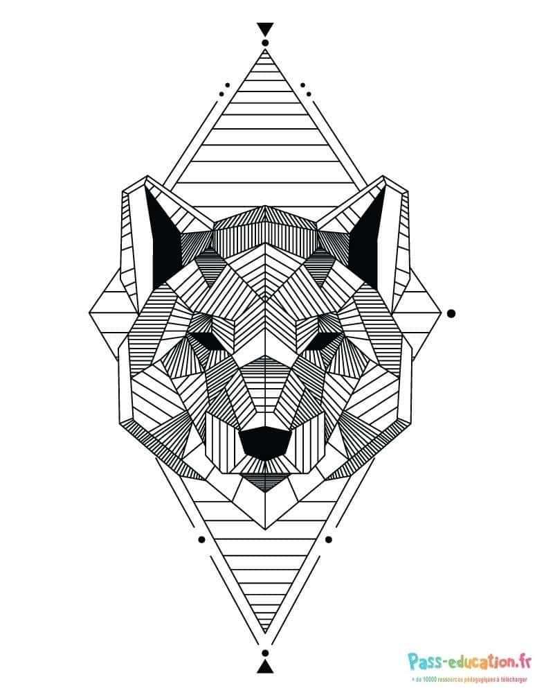 Coloriage Loup géométrique à imprimer et colorier