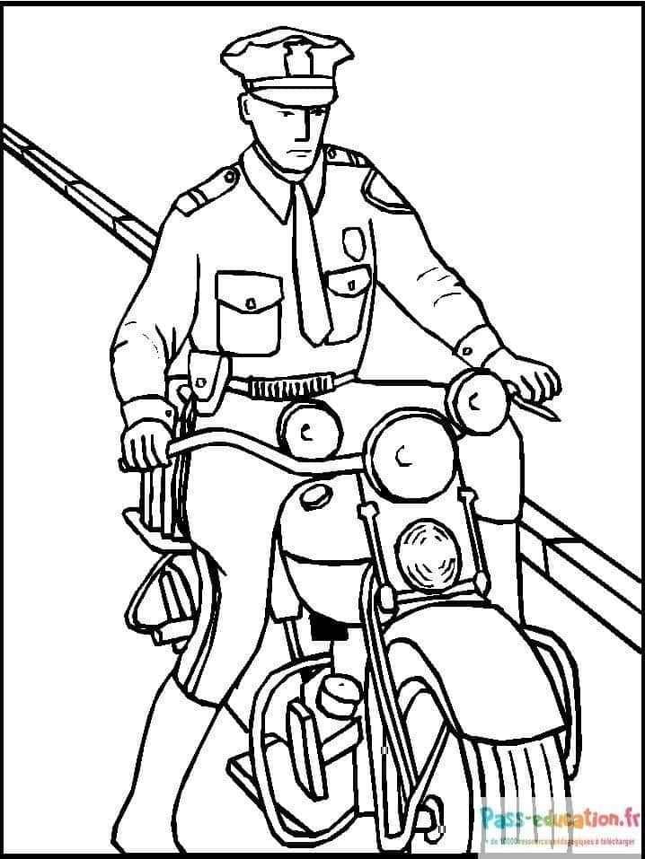 Coloriage Policier à moto à imprimer et colorier