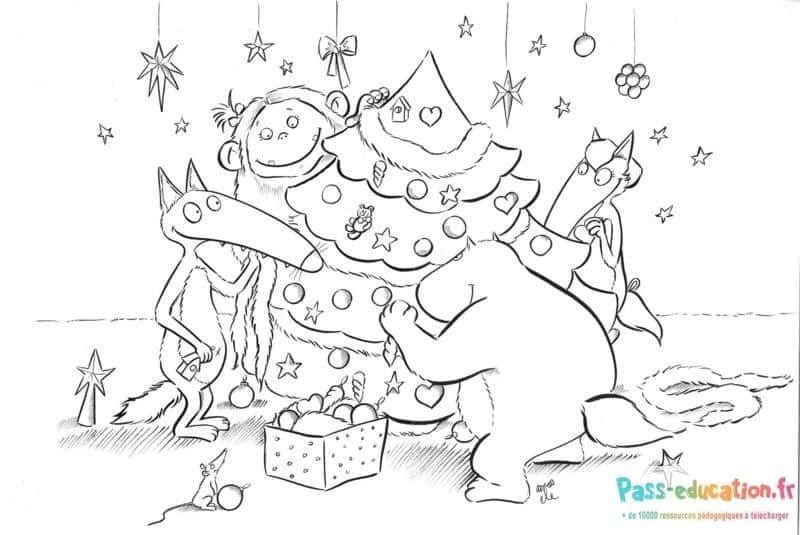 Coloriage Fête de Noël chez les animaux à imprimer et colorier