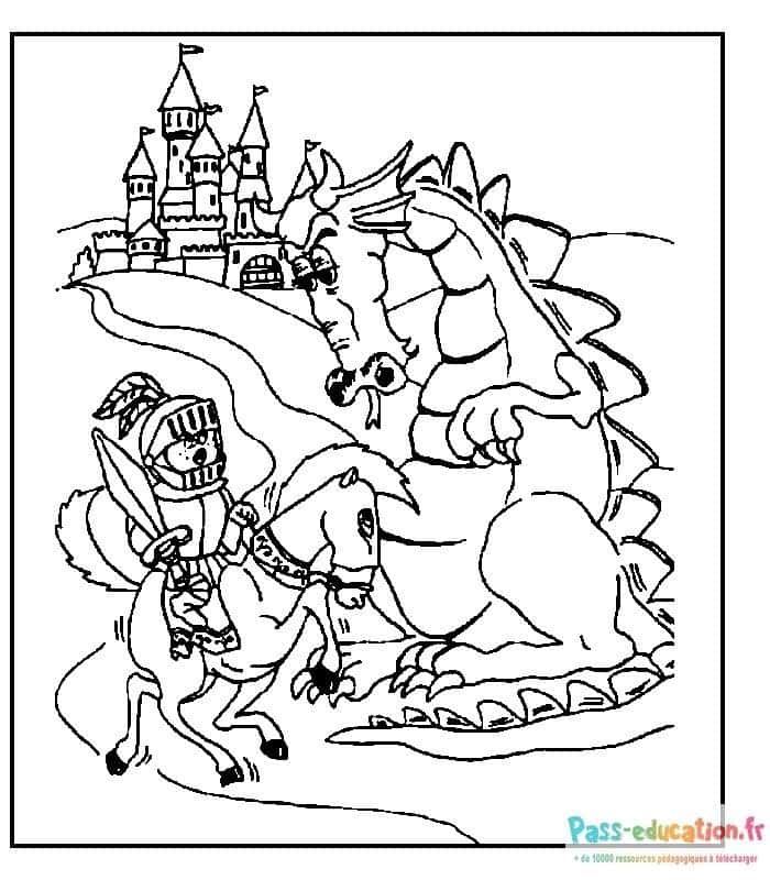 Coloriage Chevalier contre dragon à imprimer et colorier