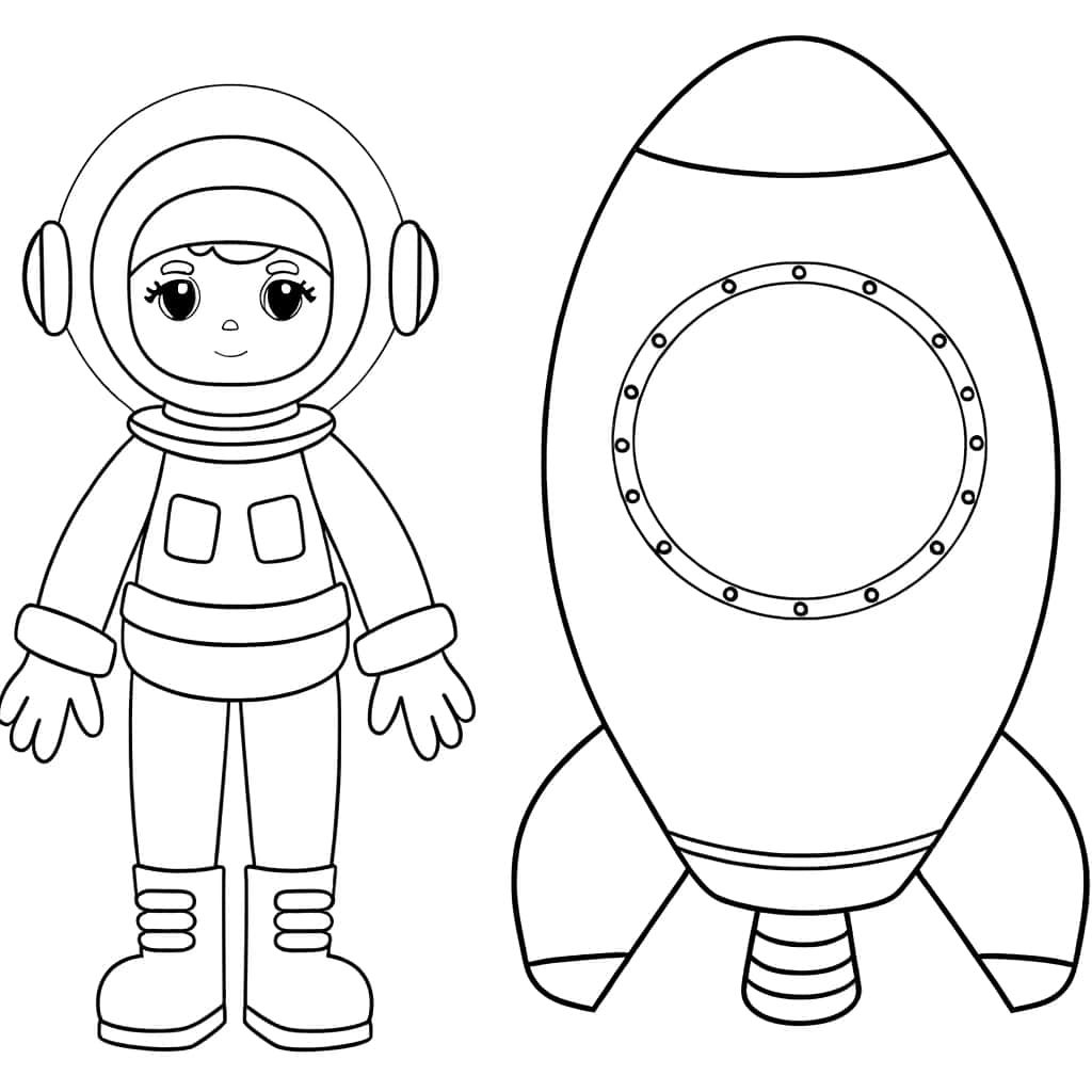 Coloriage Astronaute et fusée à imprimer et colorier