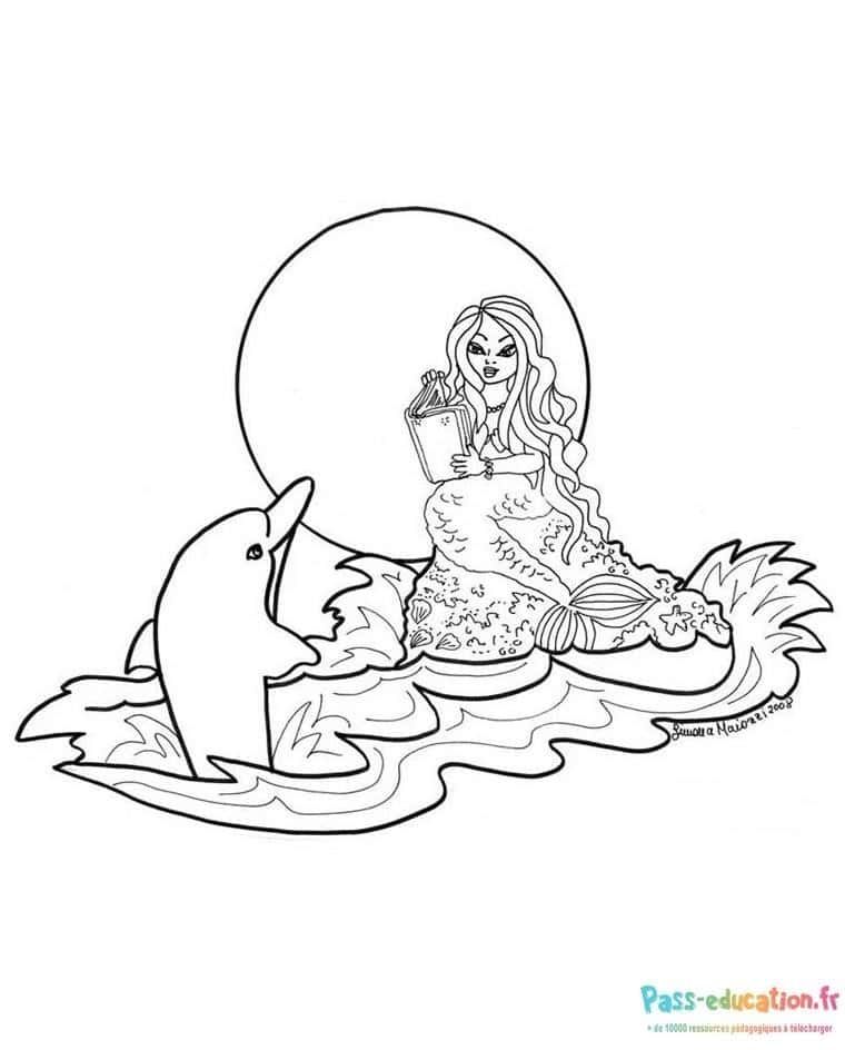 Coloriage Sirène et dauphin à imprimer et colorier