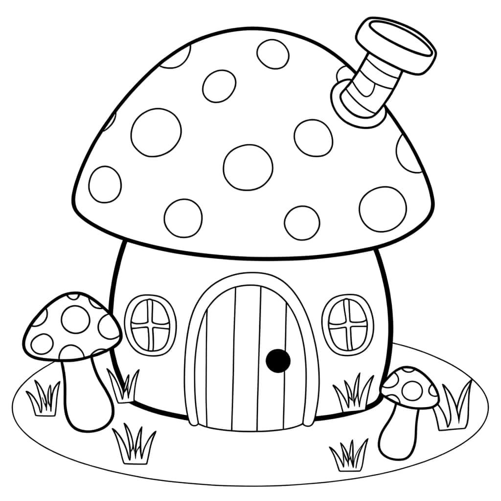 Coloriage Maison Champignon à imprimer et colorier