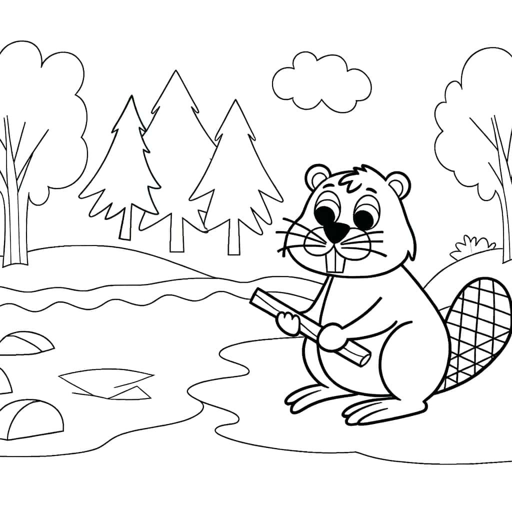 Coloriage Castor pêcheur à imprimer et colorier