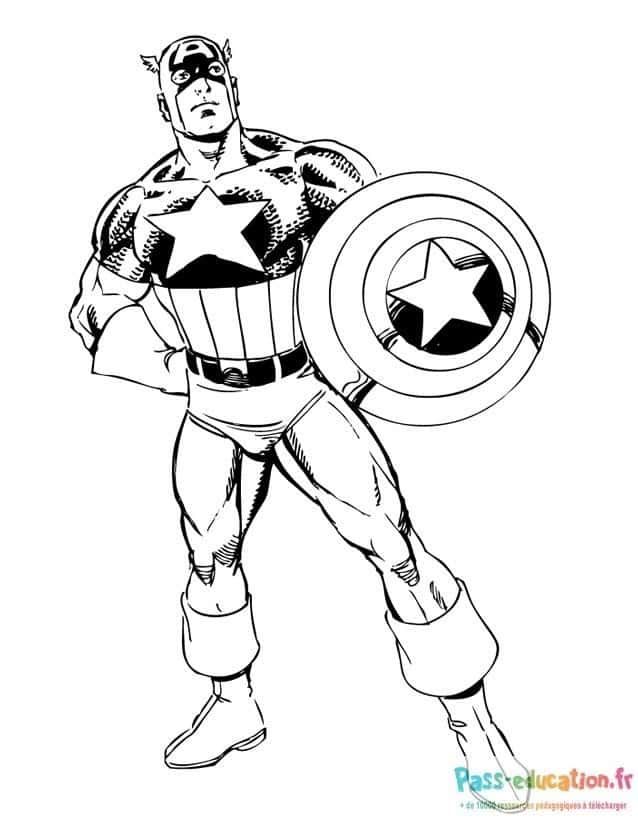 Coloriage Super-héros avec bouclier à imprimer et colorier