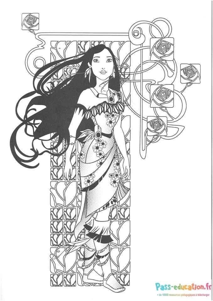 Coloriage Pocahontas Art Nouveau à imprimer et colorier