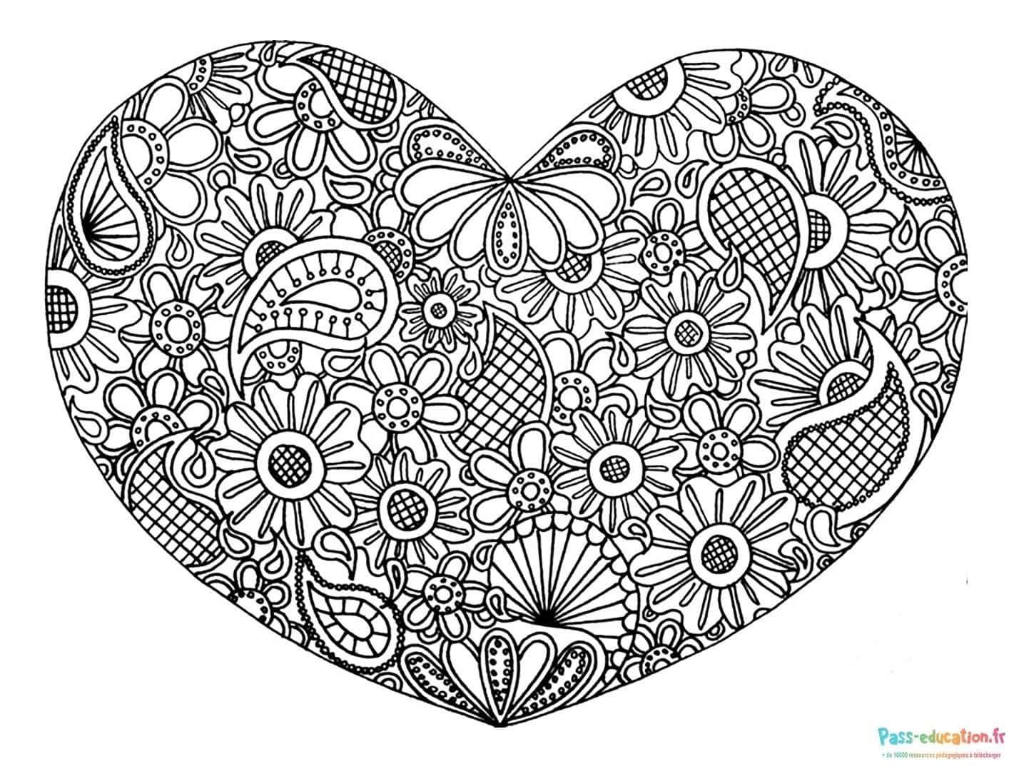 Coloriage Cœur Floral à imprimer et colorier