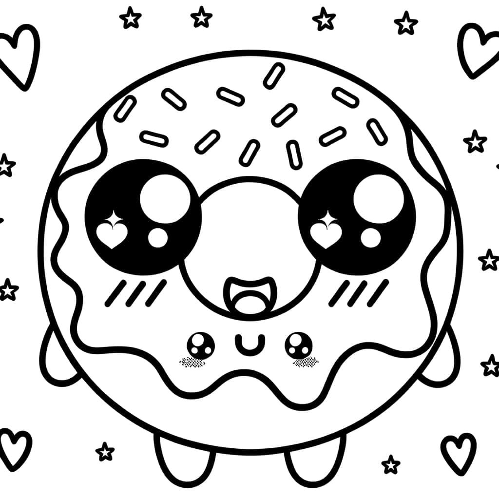 Coloriage Donut kawaii à imprimer et colorier