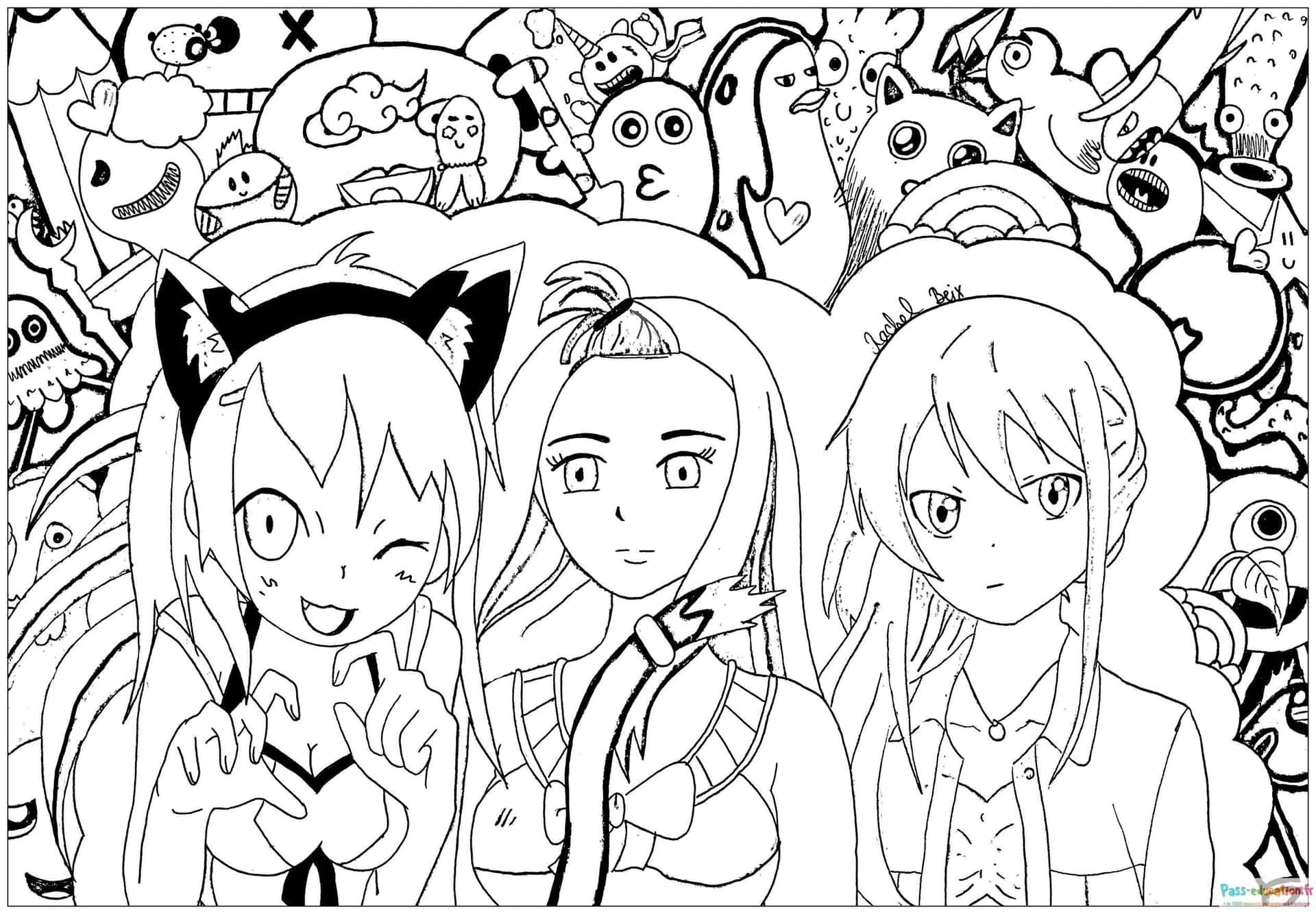 Coloriage Filles manga fantaisie à imprimer et colorier