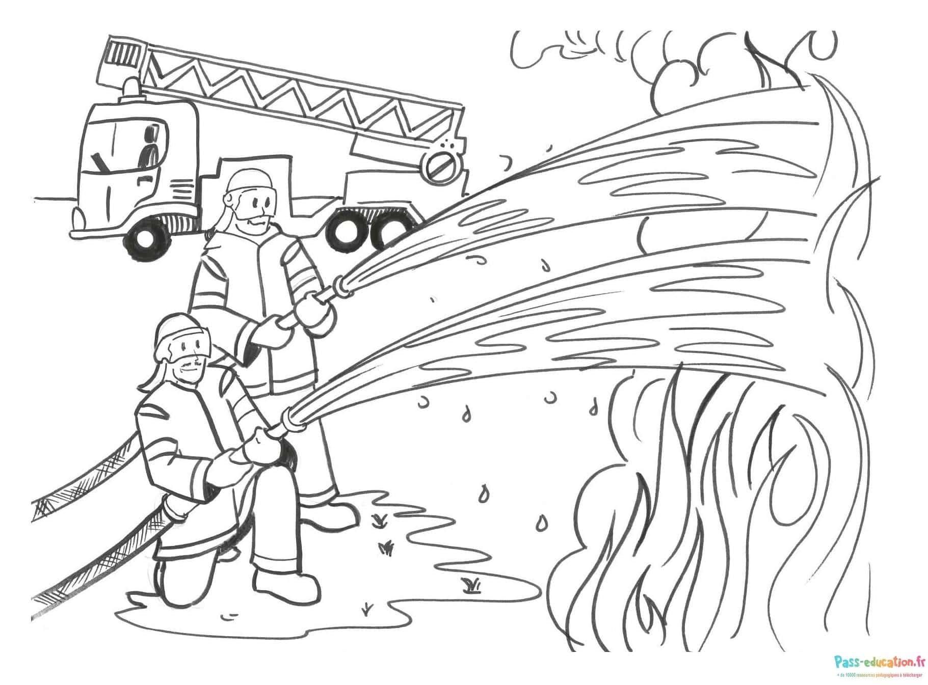Coloriage Pompiers en action à imprimer et colorier