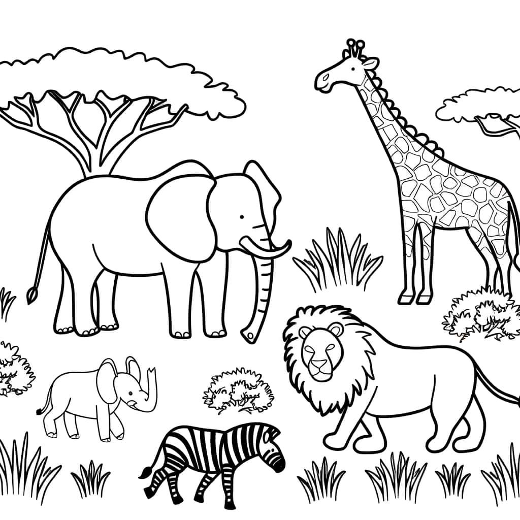 Coloriage Animaux de la savane à imprimer et colorier